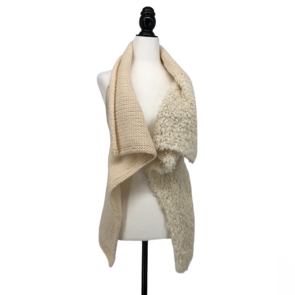 Cecile Bénac Creme Wool Alpaca Polyamide Vest Cardigan Contrast Fuzzy Knit SP